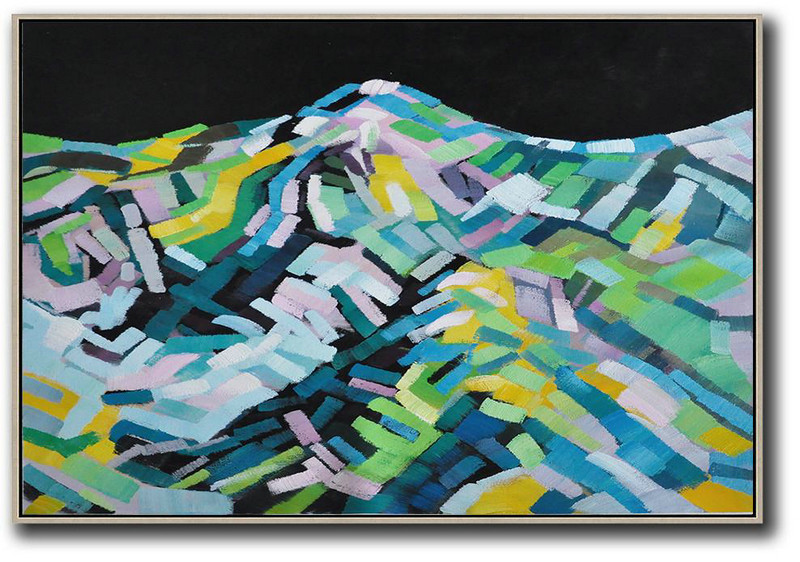 Large Abstract Art,Oversized Horizontal Contemporary Art,Abstract Art Decor,Contemporary Painting,Black,Pink,Blue,Green,Yellow.etc